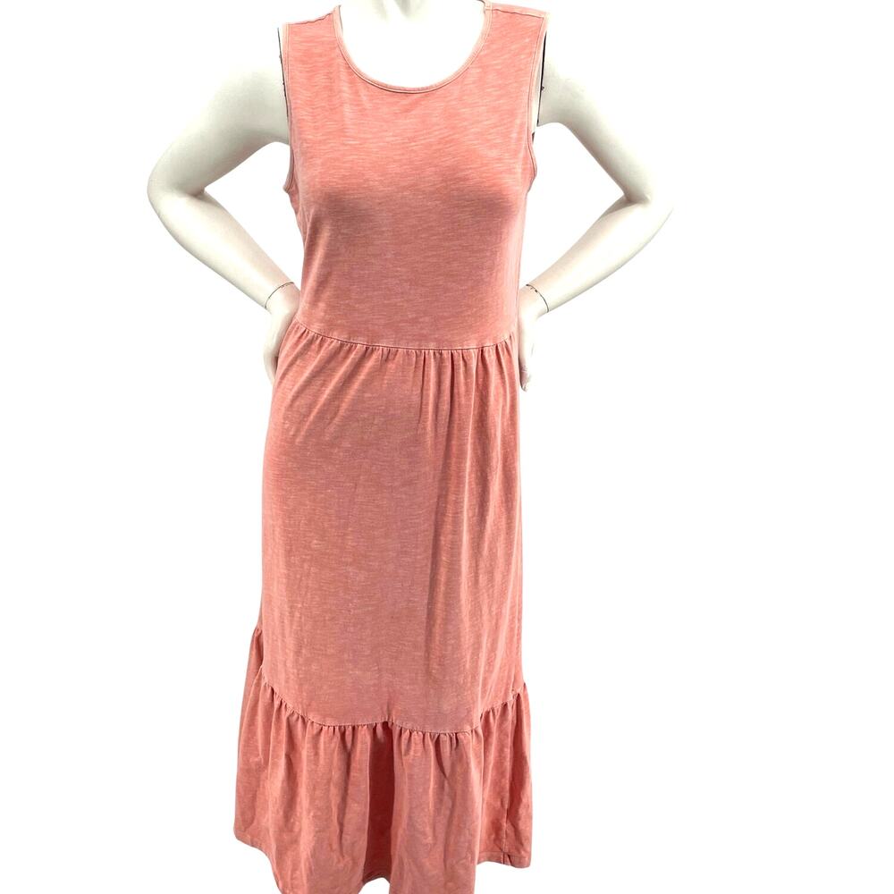 Old Navy Women Sleeveless Tiered Midi Dress Soft Coral Fit Flare Cottagecore Med